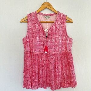 ORIENTIQUE ORGANICS Size XS Pink & White Organic Cotton Sleeveless Top NEW